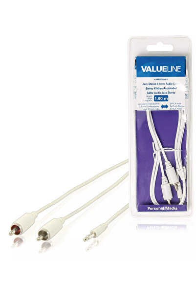 OEM Cablu audio jack stereo 3.5 mm tata - 2x RCA tata 1m alb Valueline