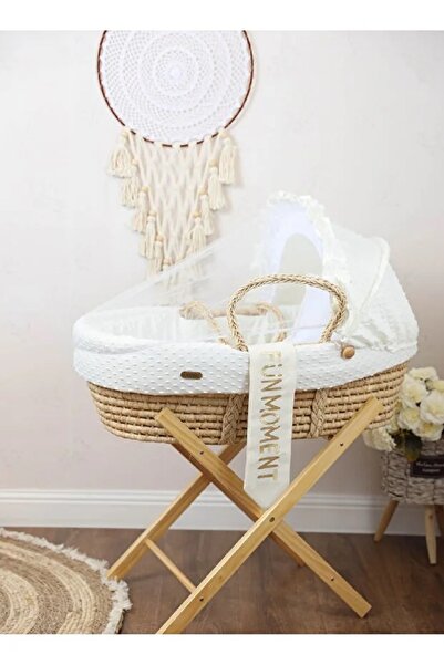 Fun Moment Moses Basket Portable Baby Bed with Sturdy Stand (Off White)