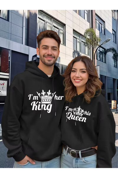 NEVERMIND Set de 2 hanorace cu glugă cu design special cu imprimeu Regele și ...