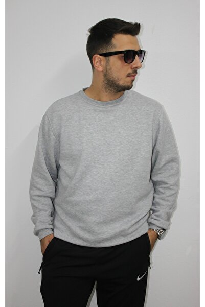 Regular Fit Bisiklet Yaka Kalın Basic Düz Sweatshirt