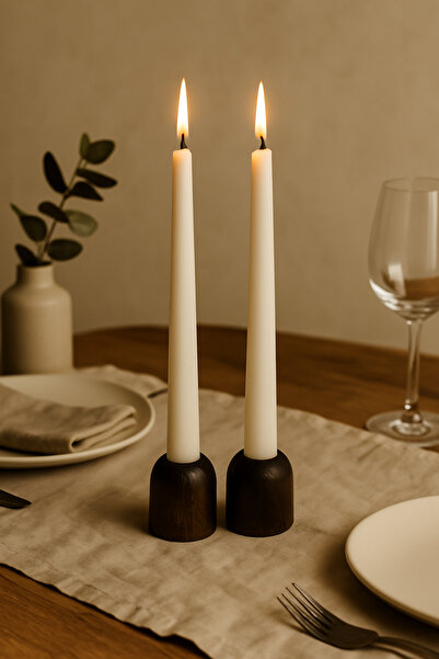 gözayn 2’li Ceviz Rengi Ahşap Şamdan Mumluk Seti – Mumlar Dahildir