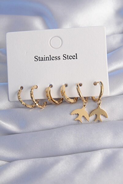 Inure Jewelry مجموعة أقراط على شكل طائر بتصميم بيضاوي من الفولاذ باللون الذهب...