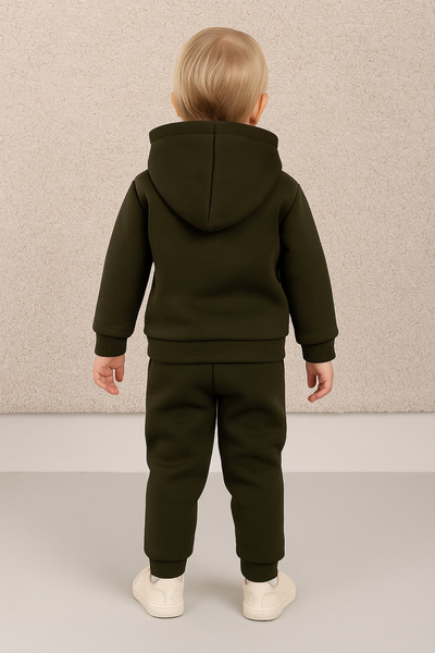 Oz Baby Winter Unisex Skuba Fabric Fleece-Lined Süzene Embroidered Hooded Baby and Kids Set