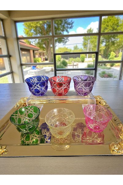 AYZ HOME 6-Piece Colored Cut Crystal Glass Coffee-Side Delight Dish / Mırra Set