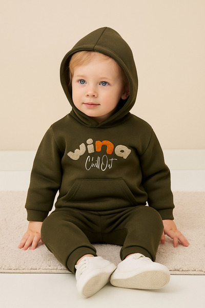 Oz Baby Winter Unisex Skuba Fabric Fleece-Lined Süzene Embroidered Hooded Baby and Kids Set