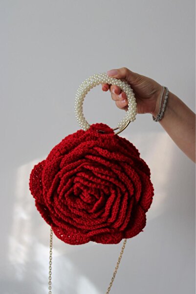 Elnora El Yapımı Çiçek Desenli Kırmızı El Çantası Model Kodu: