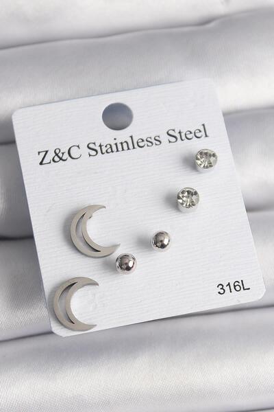 Inure Jewelry طقم أقراط نسائية من الفولاذ الفضي اللون 316L بحجر الزركون على ش...