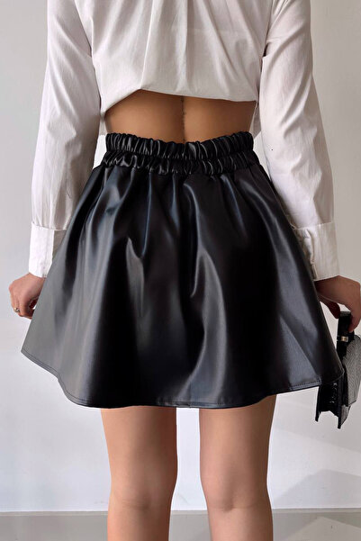 bacc Fusta neagră plisată din piele artificială pentru femei BCHN-2526599