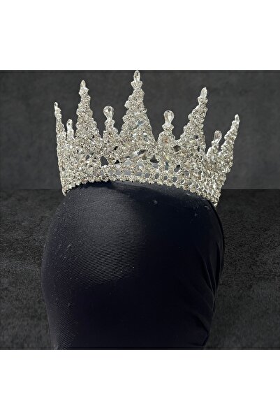 Sabek Bujiteri Celestial Shine Bridal Tiara Large Crown with Crystal Stones – Silver Color