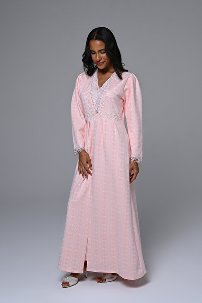 Lohussa طقم ثوب نوم نسائي طويل بأكمام طويلة للشتاء من الدانتيل المزخرف باللون...