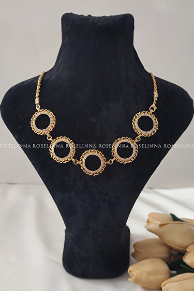 ROSELİNNA 5 Çeyrekli Zincirli Oval Kolye, Çeyrek Altınlı Beşibirlik Kolye, Beşi biyerde Kolye | Güneş Model