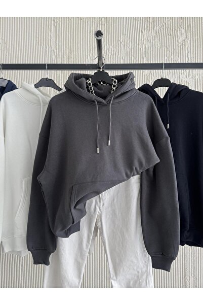 FERZOLAİO Unisex Kangaroo Pocket Hooded Anthracite Sweatshirt