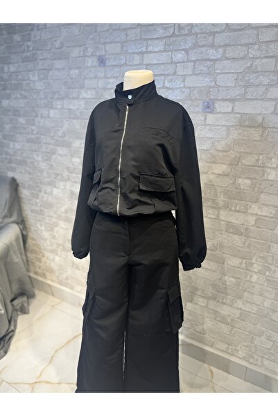 Maison MeDa بدلة كارجو سوداء مزدوجة