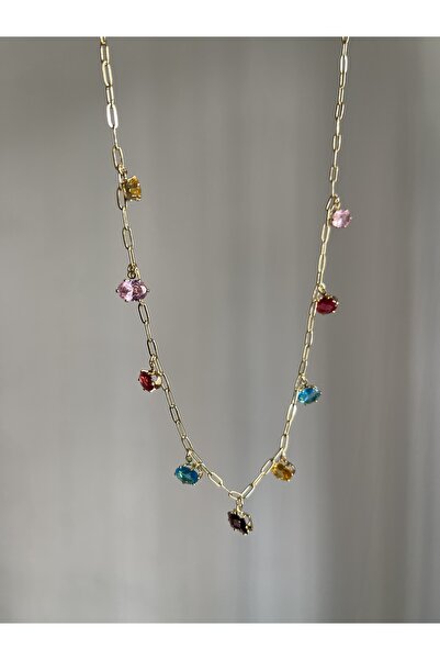 ZWEIG Gemma Renkli Taşlı Çelik Kolye
