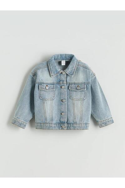 LC Waikiki Button Closure Shirt Collar Girls' Jean Jacket (W5)