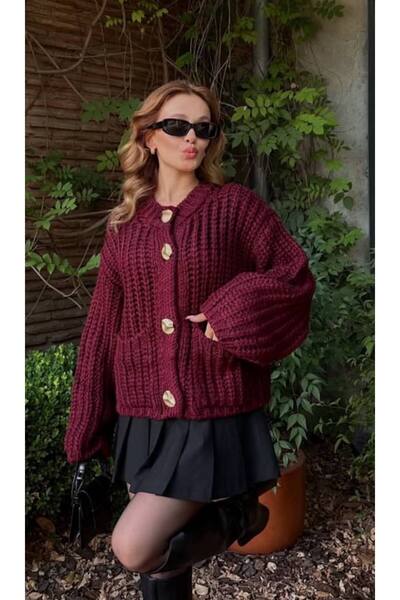 Crystal Life Burgundy Knitted Oversize Cardigan