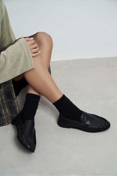 NİŞANTAŞI SHOES Pantofi de damă Elisha, din piele naturală, cu talpă plată, negru mat