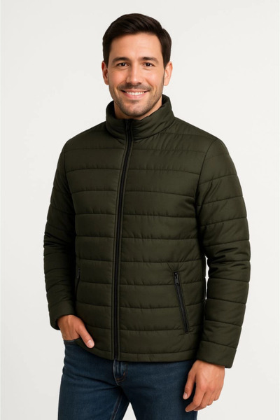 buğrahayalin Men's Bomber Jacket – Water Repellent Fabric, Quilted Lining, Zipper Closure, Winter – Khaki