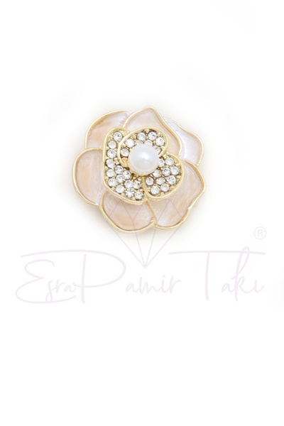 Esra Pamir İncili Taşlı Gül Düğme Süsü Broş