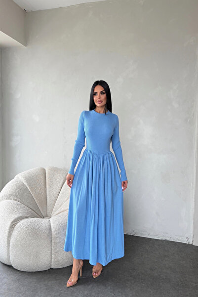 kamacibutik Bisiklet Yaka Pileli Triko Elbise