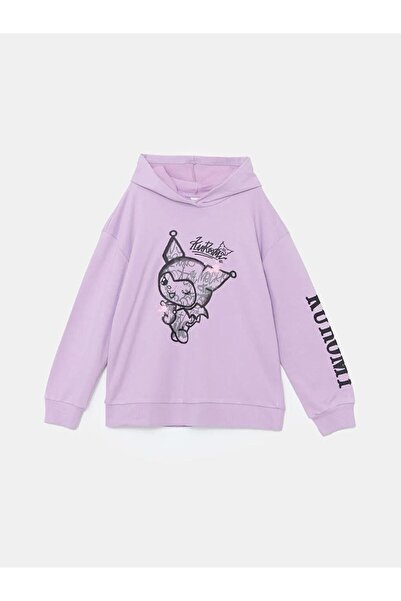LC Waikiki Kapüşonlu Kuromi Baskılı Kız Çocuk Sweatshirt (W5)