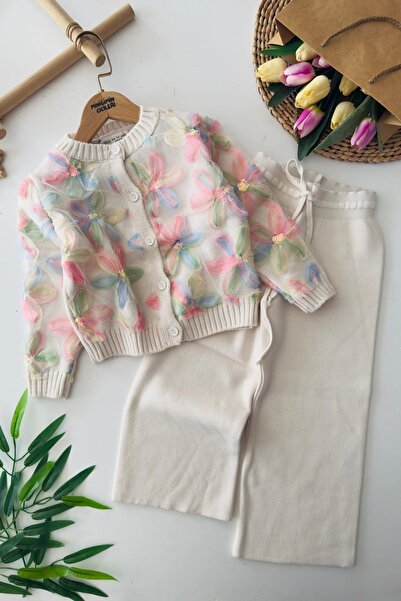 Minigimin Cicileri طقم ملابس تريكو للفتيات من مينيجي ميني جيمين سايسيلي زامبل، طقم مكون من قطعتين - كريمي