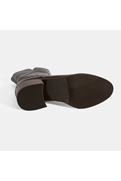 Desa Kadın Kahve Kroko Baskılı Fermuarlı Deri Topuklu Bot