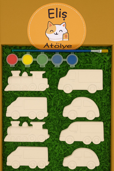 EL YAPIMI Eliş atölye Taş Boyama– 8 Parça taşıt Kalıp + 6 Renk Boya +1 Fırça ...