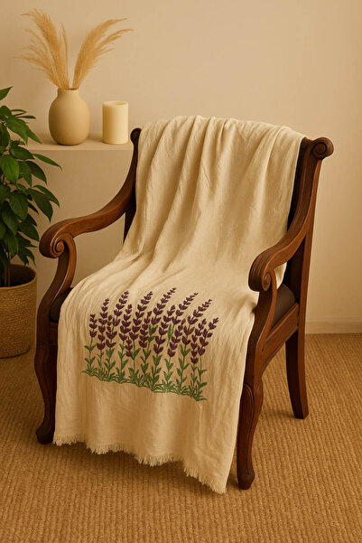 Anadolu Saray Κάλυμμα τραπεζιού και καθίσματος από 100% καθαρό βαμβάκι μουσελίνας με σχέδιο λεβάντας – Πετσέτα παραλίας Peshtemal 200x95 cm