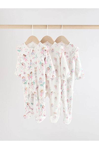 Next Baby 100% Organic Cotton Ecru Colored Fairy Patterned Double Zippered 3-Piece Sleeping Bag Set Alyf13316