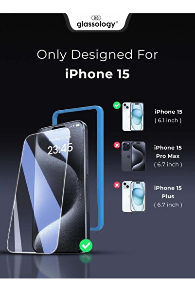 Glassology واقي شاشة زجاجي مقوى 9H لهاتف iPhone 15 - شفاف للغاية ومتين