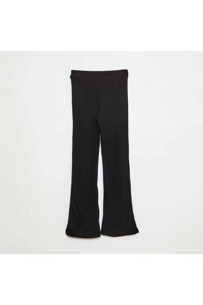 KIABI Solid cotton flare trousers BLACK