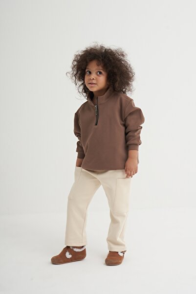 EBU Prive Unisex Çocuk İnterlok Pantolon Bej