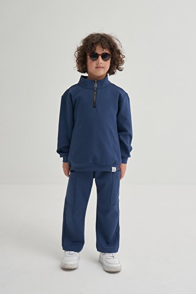 EBU Prive Unisex Children's Interlock Half Zipper Sweat Navy Blue