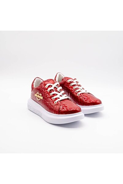 Love Moschino WOMEN'S RED SNEAKERS WITH CROCO TEXTURE