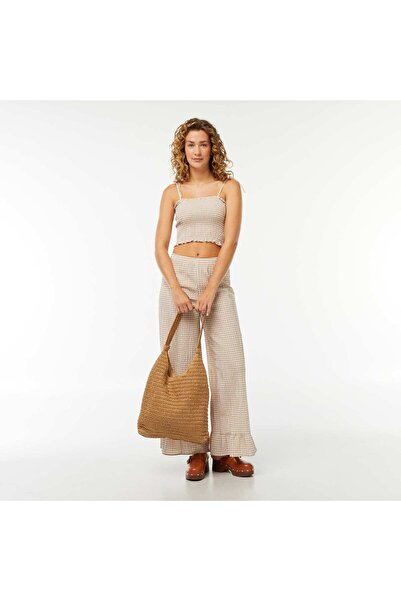 KIABI Smocked crop top with gingham checked pattern BEIGE