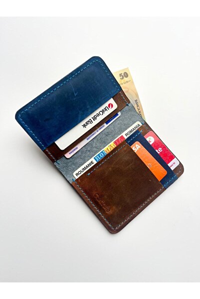 OMP Women's Travel Slim Wallet, Brown and Blue Genuine Leather