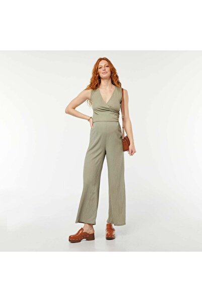 KIABI Straight crepe knit fabric maternity trousers GREEN