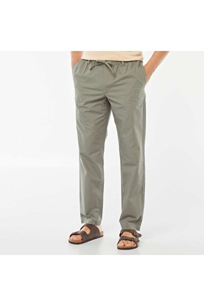 KIABI Straight-cut crisp poplin trousers GREEN