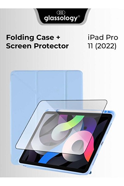 Glassology جراب قابل للطي + حماية لجهاز iPad Pro 11 بوصة (2022) - حماية زرقاء...