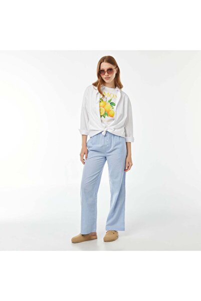 KIABI Wide-leg pyjama-style trousers BLUE