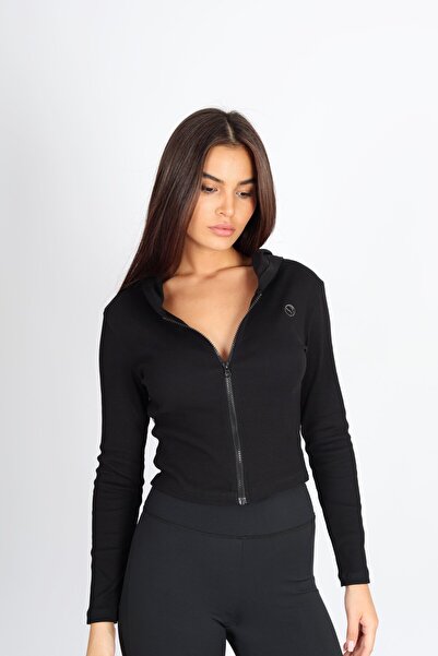 Softandbasic Women's Zippered Premium Fabric Hooded Printed Black Cardigan