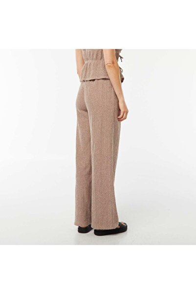 KIABI Waffle-knit wide-leg trousers BROWN