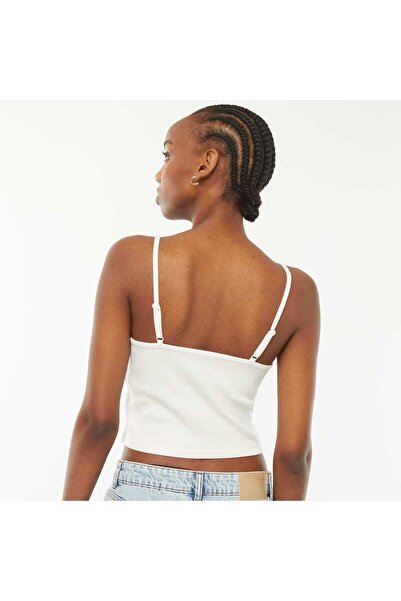 KIABI Ribbed cropped vest top WHITE