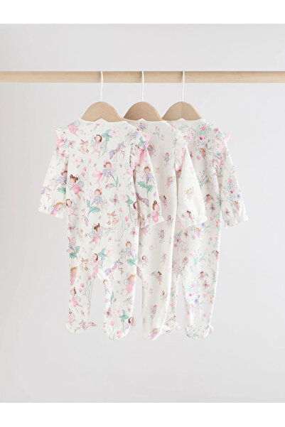 Next Baby 100% Organic Cotton Ecru Colored Fairy Patterned Double Zippered 3-Piece Sleeping Bag Set Alyf13316