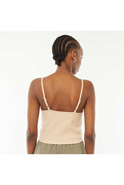 KIABI Ribbed cropped vest top BEIGE