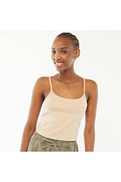 KIABI Ribbed cropped vest top BEIGE