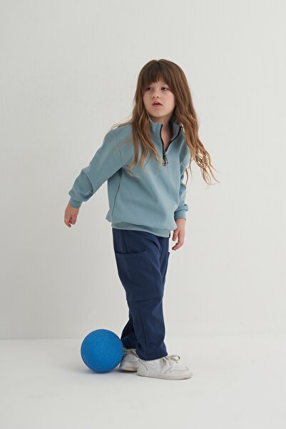 EBU Prive Унисекс детска суитшърт с половин цип, синя