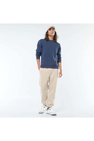 KİABİ Plain joggers with drawstrings at the waist BEIGE