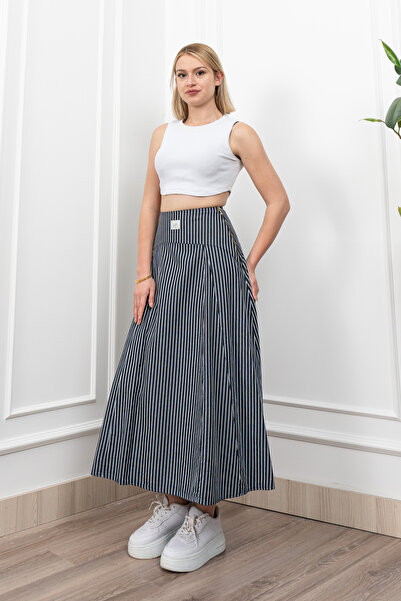 MissVina Fusta lungă cu dungi și pliuri sub corset 6797
